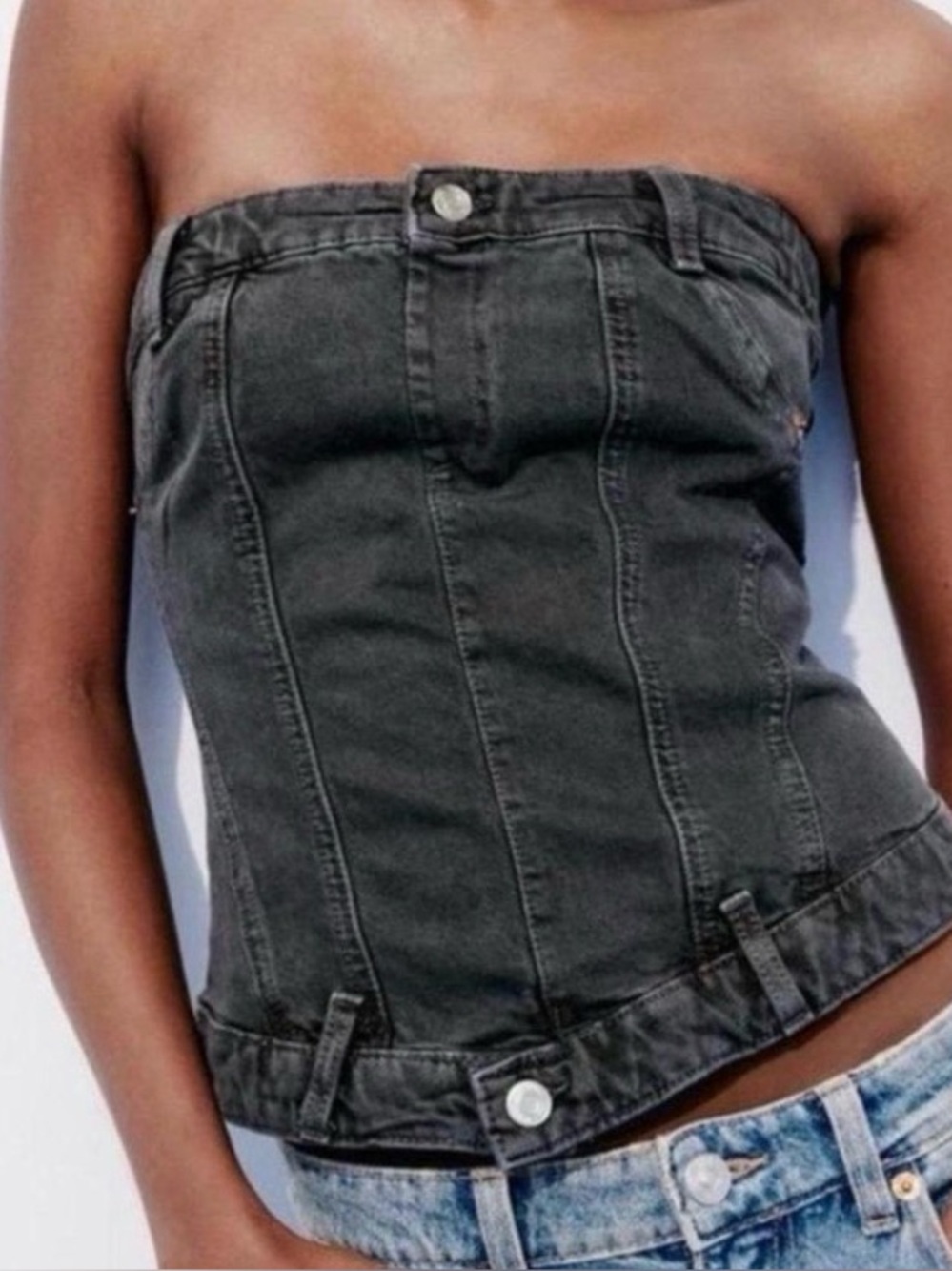 New Zara Gray Denim Corset Top Size Small